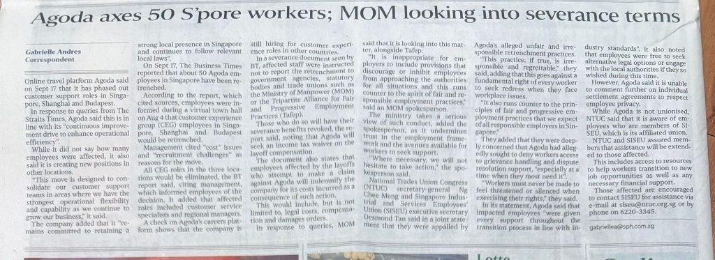 Agoda Retrenchment and MOM Oversight